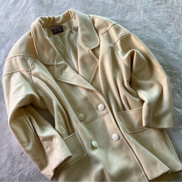 VINTAGE NYC Girl Cream Double Breasted Trench Coat Andover Fabric - Picture 1 of 9